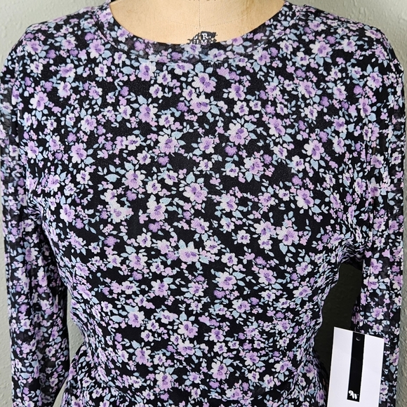 NWT Nine West Women's Floral-Print Ruched Mesh Midi Dress Size 16 Goth 90s Y2K - Picture 8 of 14